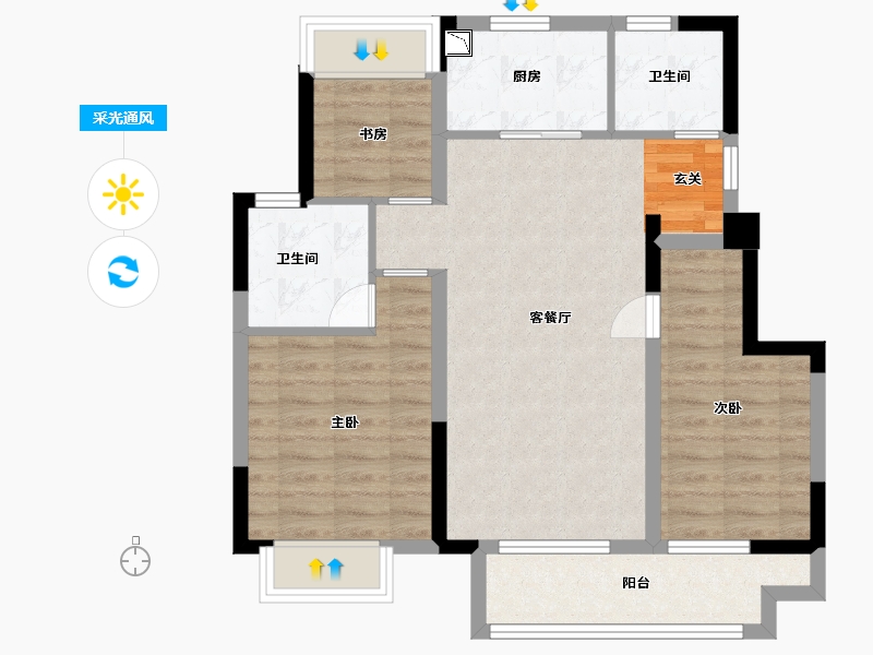 江苏省-苏州市-东原阅境-76.00-户型库-采光通风