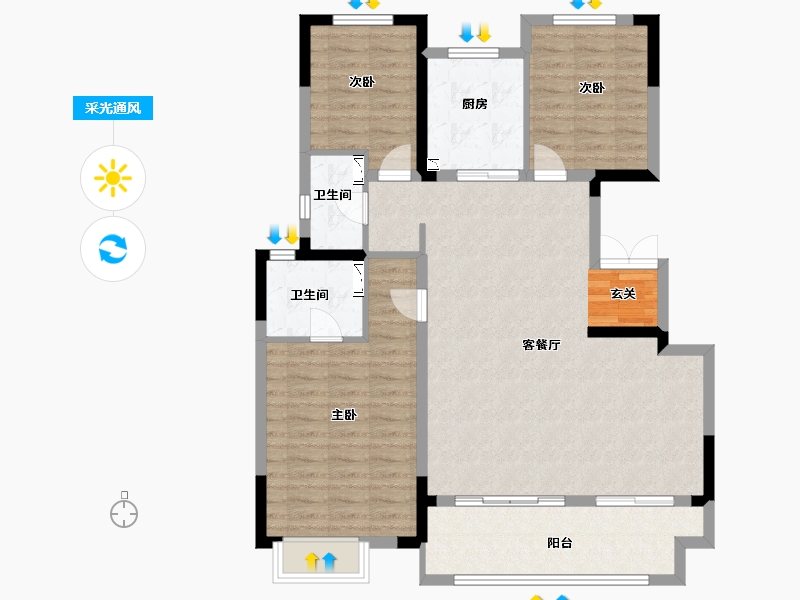 江苏省-常州市-雅居乐熙悦府-104.00-户型库-采光通风