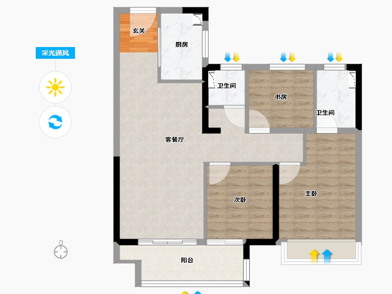 江苏省-常州市-锦艺天章-85.00-户型库-采光通风