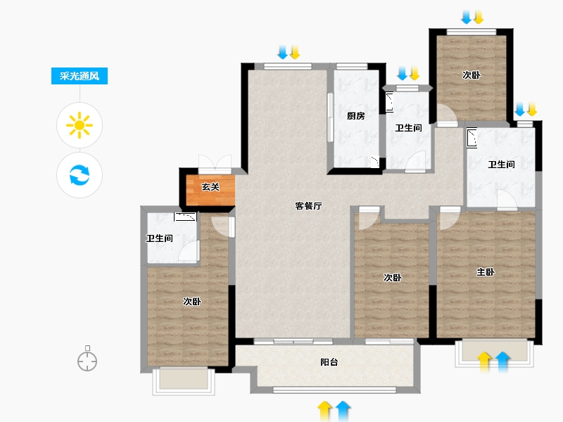 江苏省-常州市-雅居乐熙悦府-130.00-户型库-采光通风