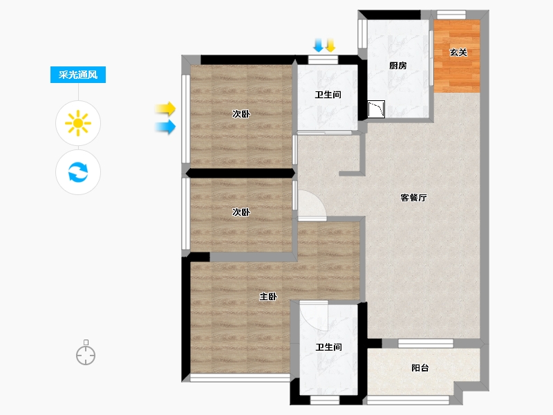 广东省-广州市-万科金色里程-68.00-户型库-采光通风