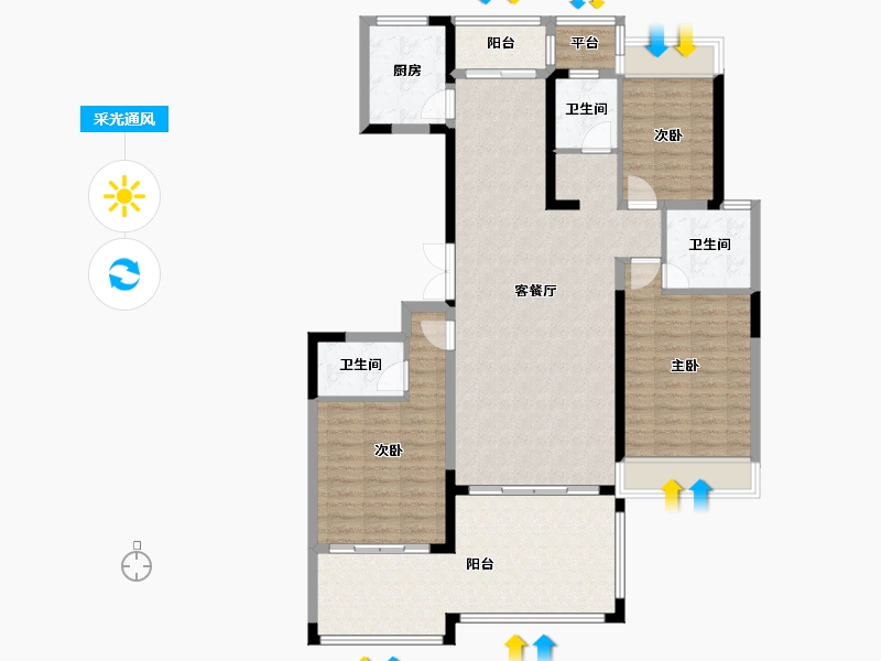 河南省-郑州市-东方宇亿万林府-128.97-户型库-采光通风