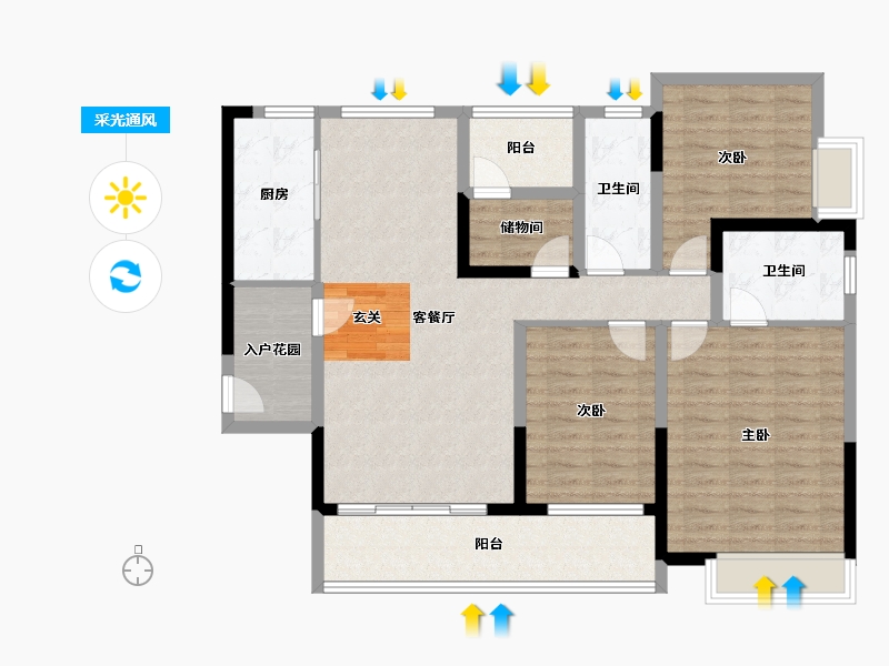 广东省-韶关市-韶关碧桂园新城之光-111.00-户型库-采光通风