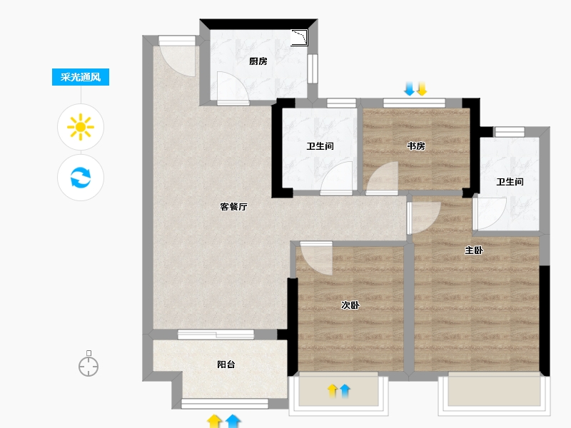 浙江省-嘉兴市-鸿翔龙悦湾-63.79-户型库-采光通风