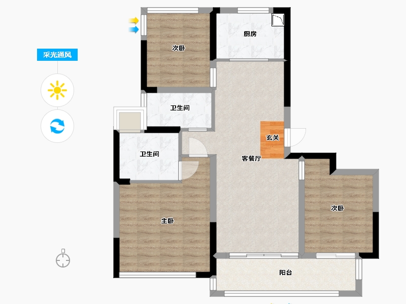 江苏省-苏州市-首开棠前如苑-85.58-户型库-采光通风