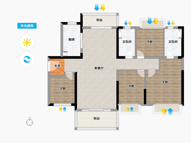 湖南省-长沙市-招商华发依云曦城-113.00-户型库-采光通风