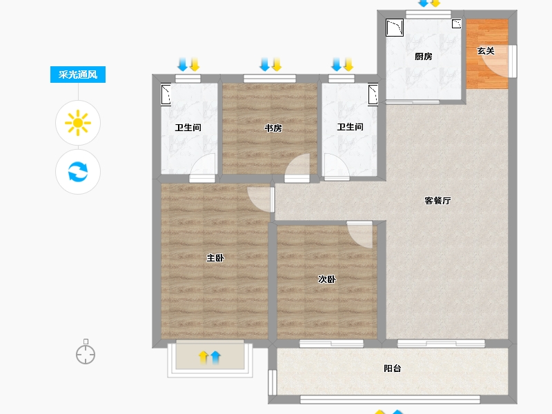 浙江省-绍兴市-世茂云图-83.64-户型库-采光通风