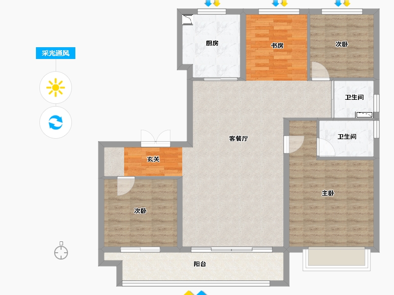 浙江省-绍兴市-碧桂园荣盛华府-109.68-户型库-采光通风