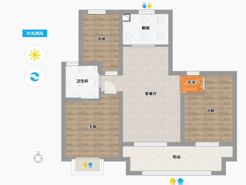 江苏省-苏州市-印江南花园-72.00-户型库-采光通风