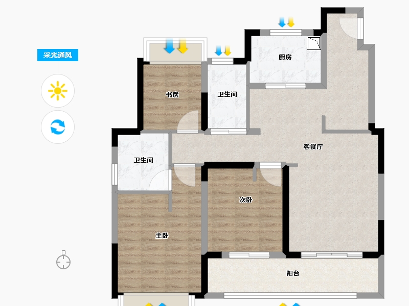 江苏省-无锡市-耘林生命公寓洋溪华庭-96.00-户型库-采光通风