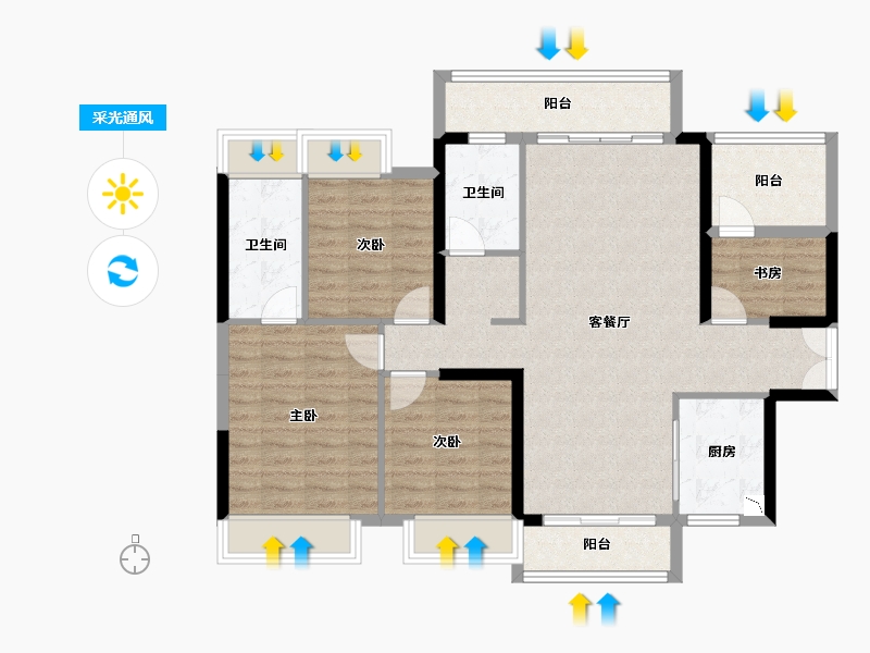 湖南省-衡阳市-金钟・大悦城-105.67-户型库-采光通风