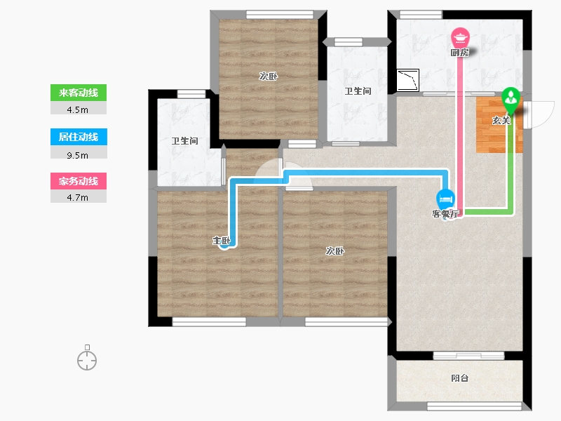 江苏省-苏州市-九龙仓蔚蓝花园-85.60-户型库-动静线