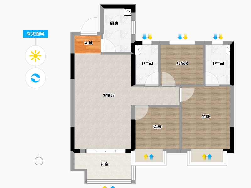 浙江省-绍兴市-金辉悠步观澜-76.00-户型库-采光通风