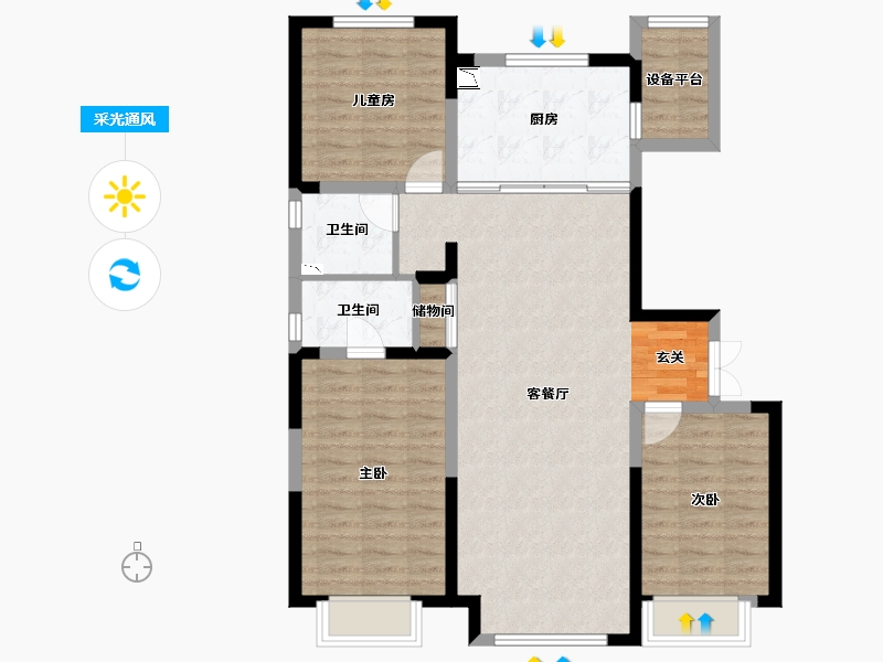 内蒙古自治区-包头市-万科翡翠都会-95.88-户型库-采光通风