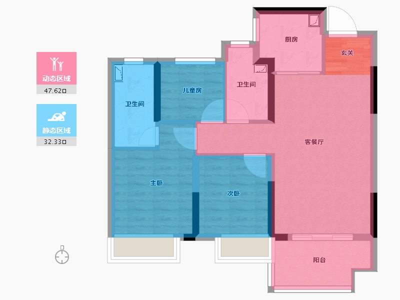 浙江省-绍兴市-金辉悠步观澜-70.63-户型库-动静分区