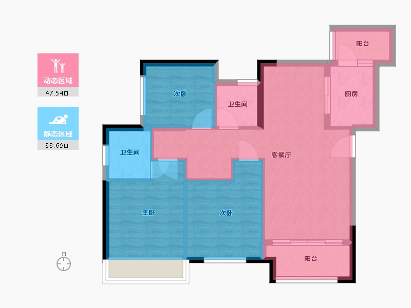 重庆-重庆市-中骏雍景湾D户型-72.56-户型库-动静分区