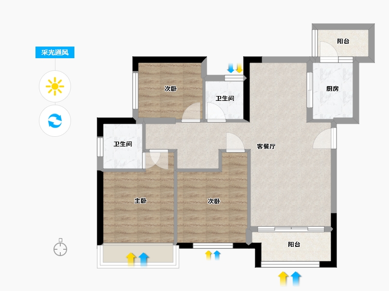 重庆-重庆市-中骏雍景湾D户型-72.56-户型库-采光通风