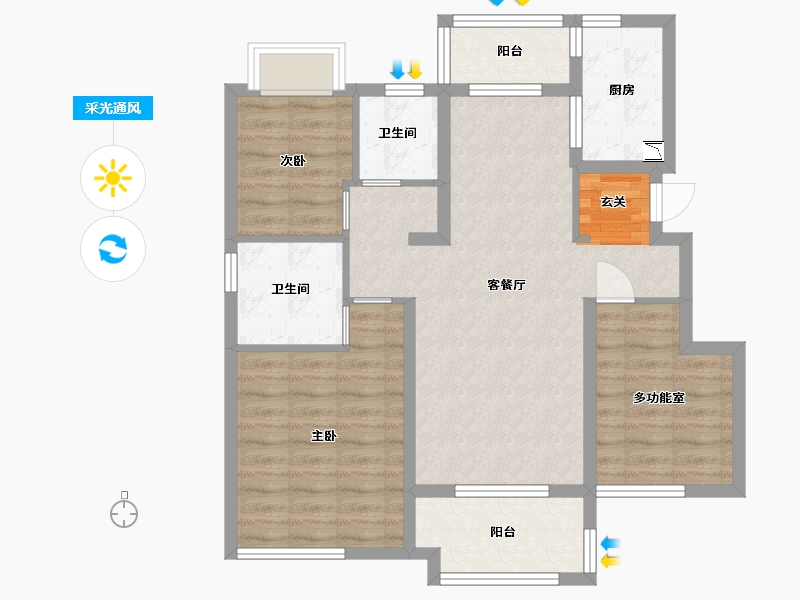 江苏省-苏州市-新力云语铂园-83.30-户型库-采光通风