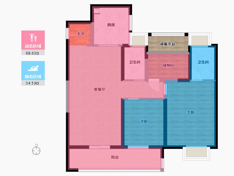 江苏省-苏州市-佳兆业湖心溪岸-95.20-户型库-动静分区