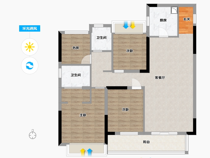 江苏省-苏州市-天鹅港华庭-103.20-户型库-采光通风