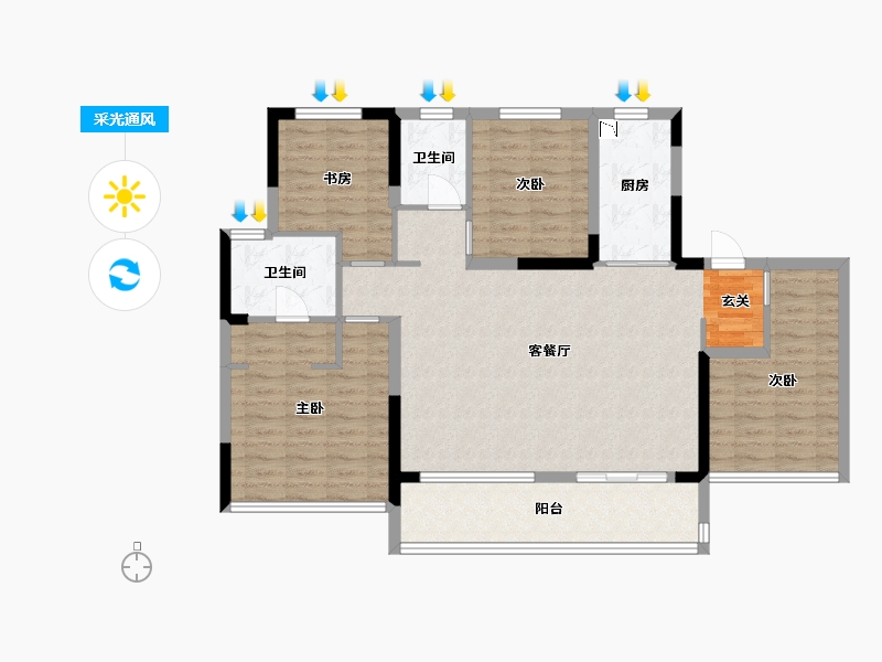 江苏省-苏州市-天鹅港华庭-113.60-户型库-采光通风