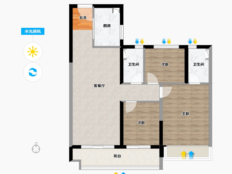 陕西省-渭南市-碧桂园翡翠时代-80.05-户型库-采光通风