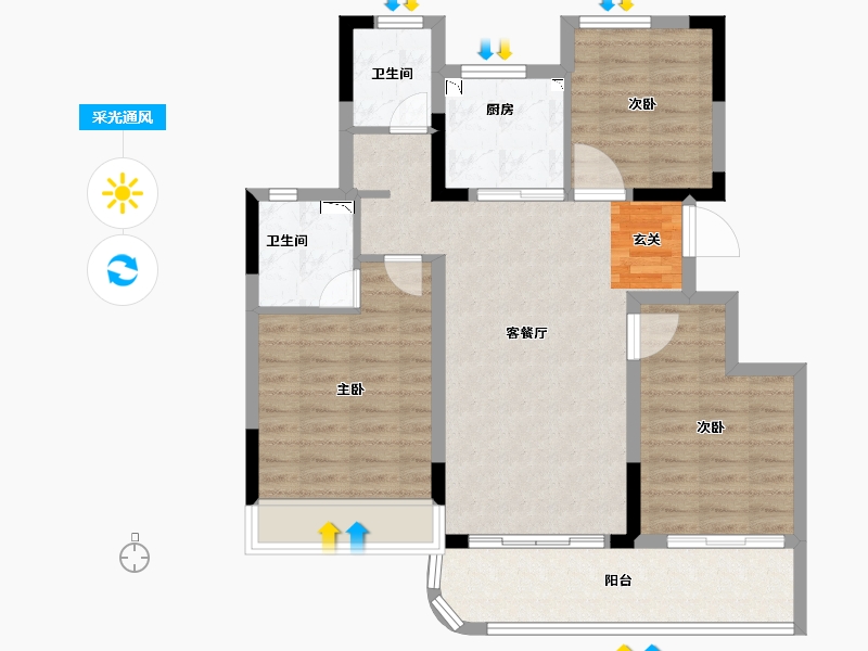 浙江省-绍兴市-龙湖中天春江天镜-86.28-户型库-采光通风