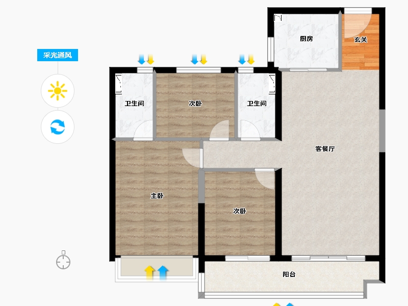 陕西省-渭南市-碧桂园翡翠时代-93.92-户型库-采光通风