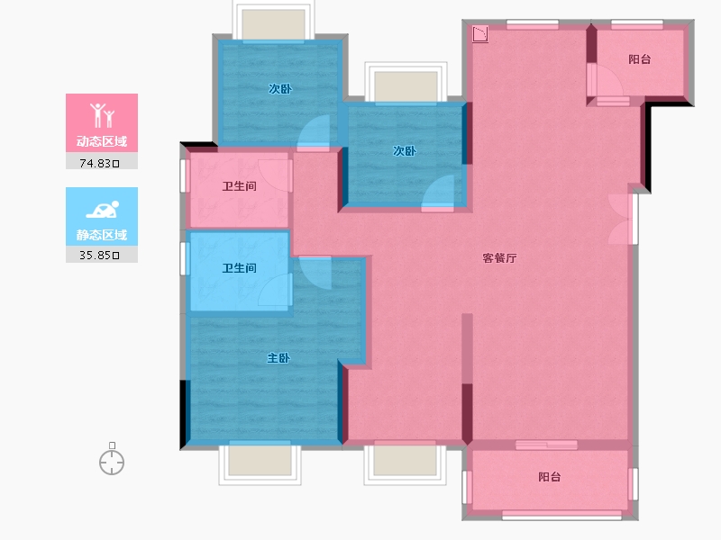 重庆-重庆市-龙湖・三千庭-98.69-户型库-动静分区