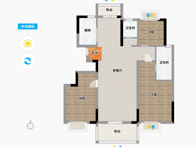 湖北省-武汉市-现代天外天小镇-103.27-户型库-采光通风