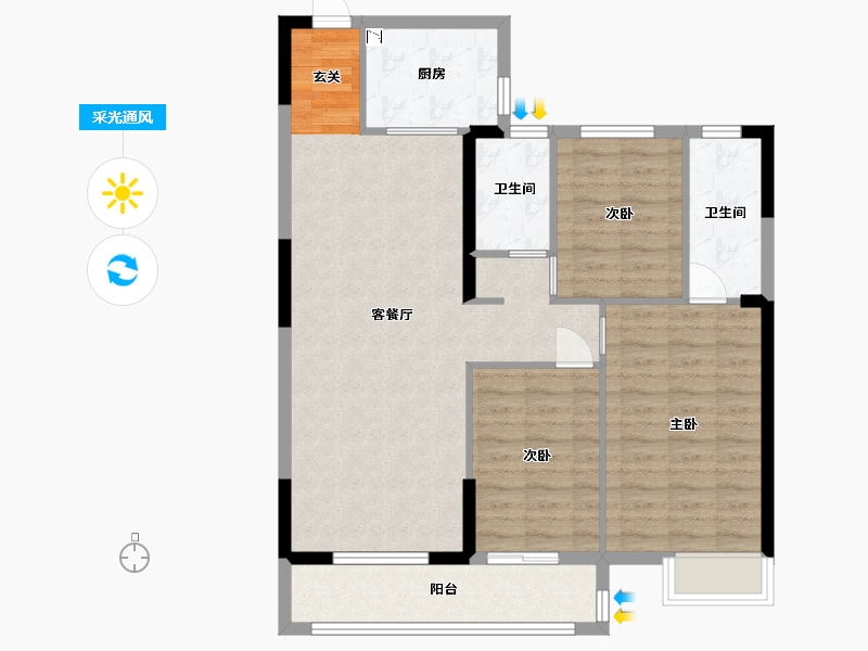 湖北省-武汉市-天纵御景湾-93.60-户型库-采光通风