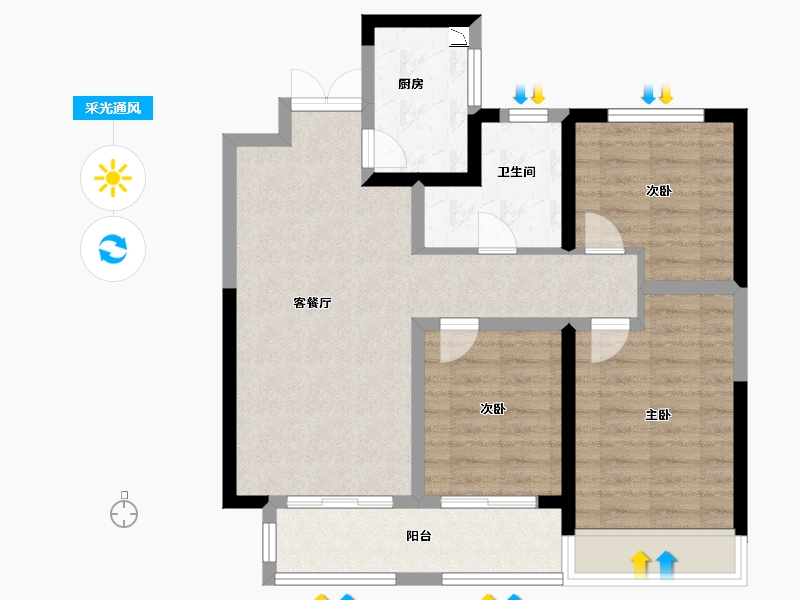 河南省-郑州市-中博城珑誉园-76.80-户型库-采光通风