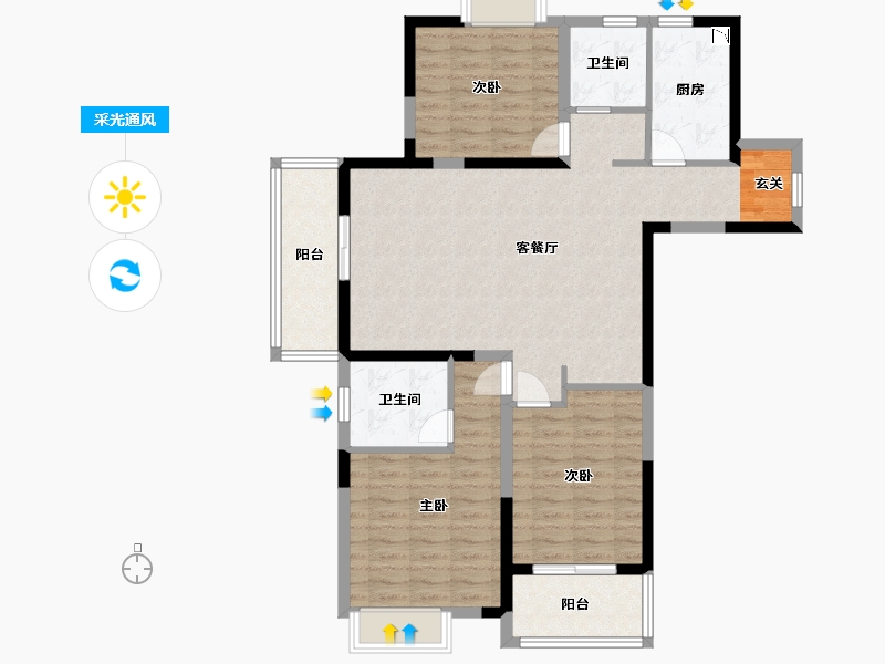 湖北省-武汉市-恒韵府-102.60-户型库-采光通风