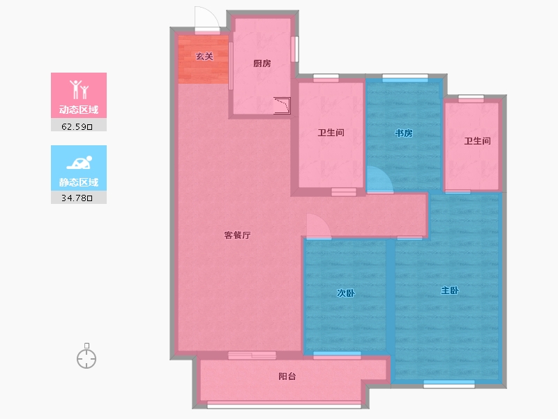 湖北省-武汉市-阳逻万达广场御江-87.29-户型库-动静分区