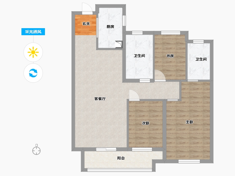 湖北省-武汉市-阳逻万达广场御江-87.29-户型库-采光通风