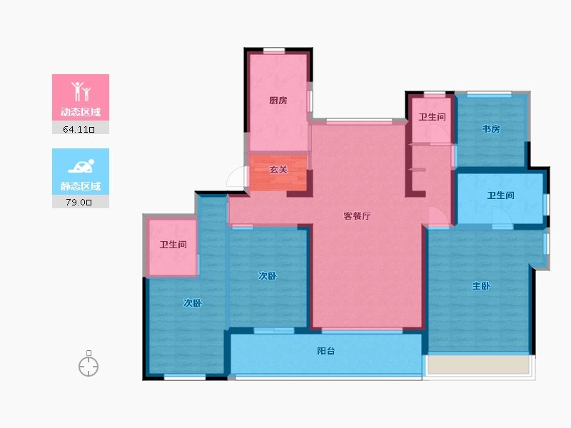 浙江省-杭州市-杭州富力中心-128.00-户型库-动静分区