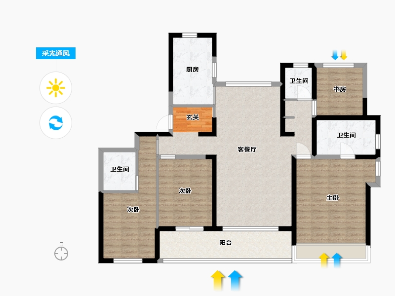 浙江省-杭州市-杭州富力中心-128.00-户型库-采光通风