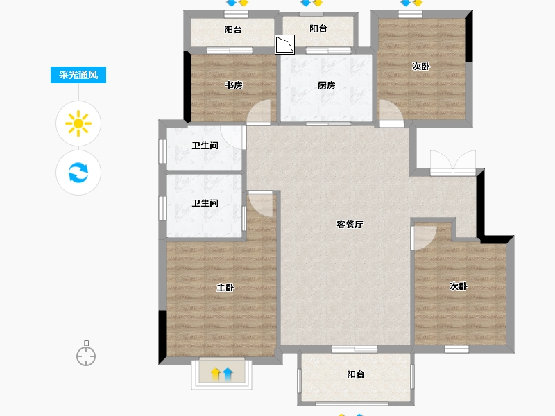 湖北省-黄冈市-中梁九号院-107.52-户型库-采光通风