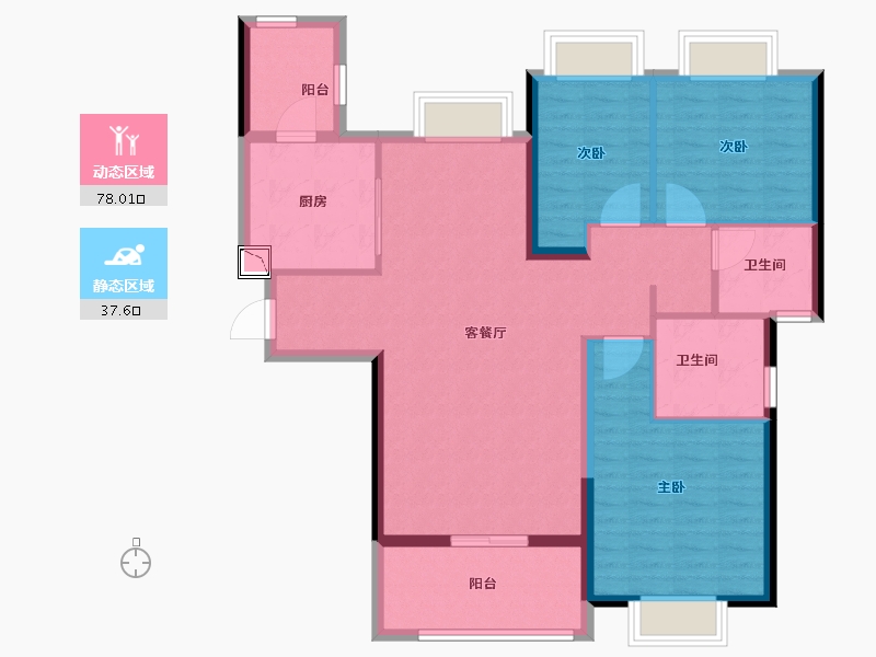 湖北省-黄冈市-黄冈恒大滨江左岸-104.00-户型库-动静分区