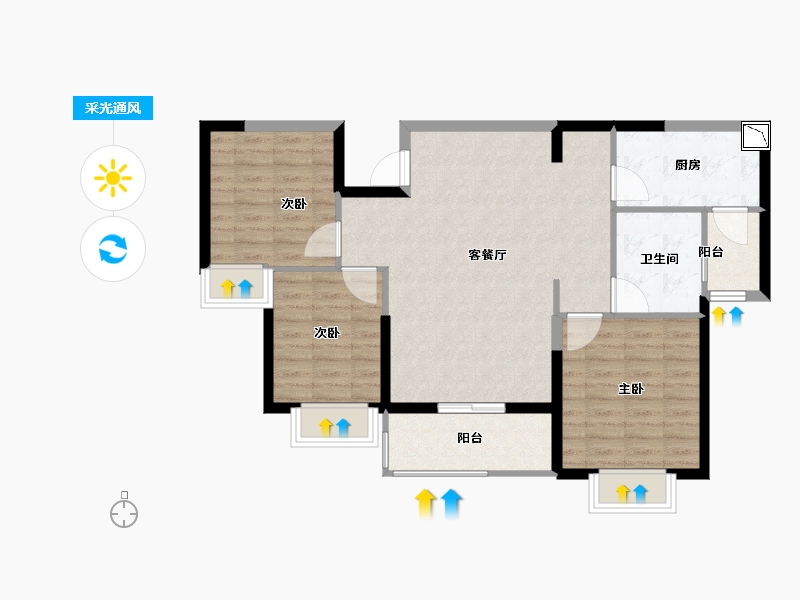 湖北省-黄冈市-黄冈恒大滨江左岸-87.20-户型库-采光通风