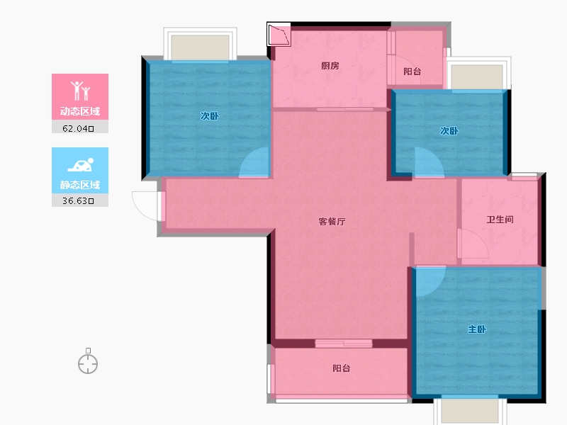 湖北省-黄冈市-黄冈恒大滨江左岸-88.80-户型库-动静分区