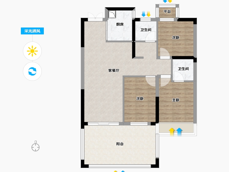 河南省-郑州市-东方宇亿万林府-85.29-户型库-采光通风