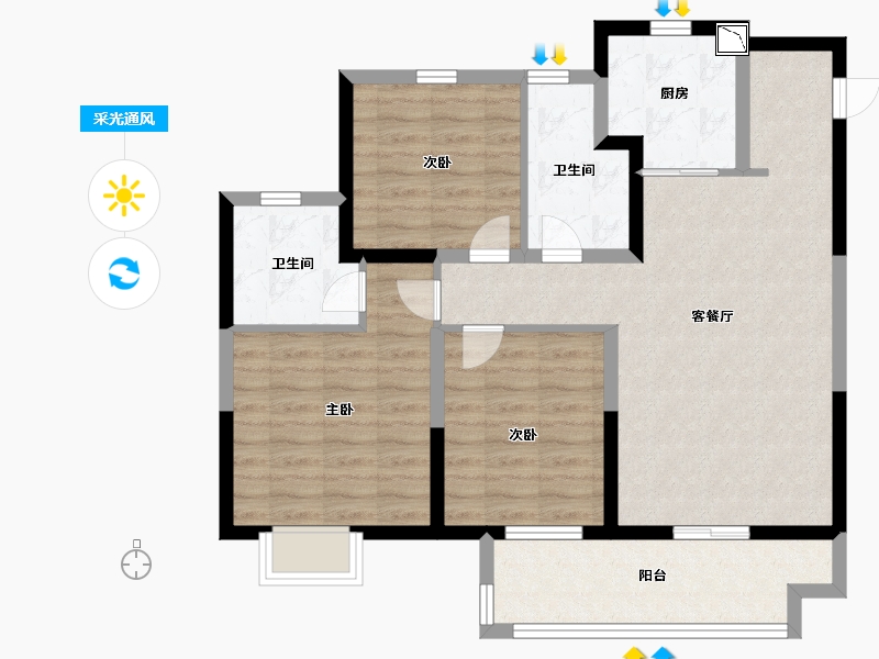 江苏省-无锡市-中梁芯都会-88.00-户型库-采光通风