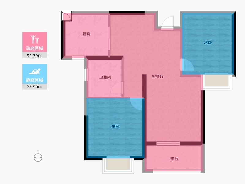 湖北省-黄冈市-黄冈恒大滨江左岸-68.80-户型库-动静分区