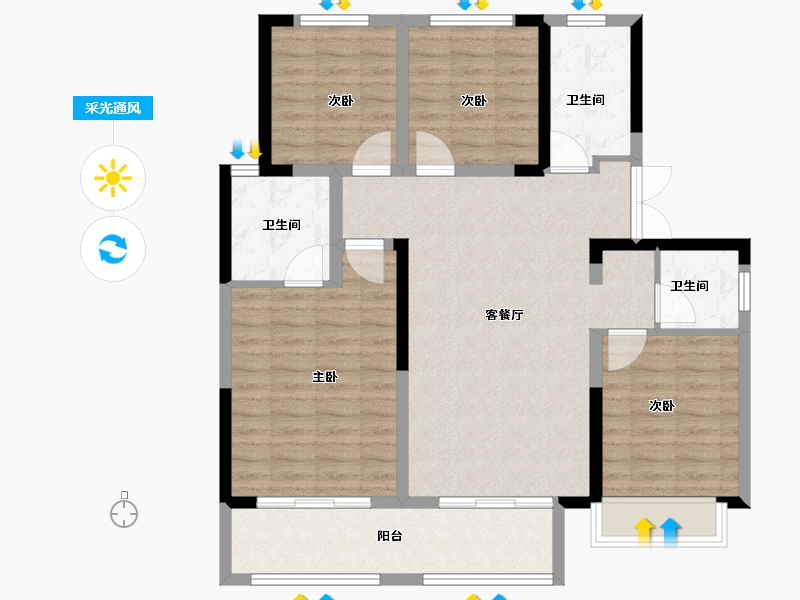 河南省-郑州市-中博城珑誉园-101.60-户型库-采光通风