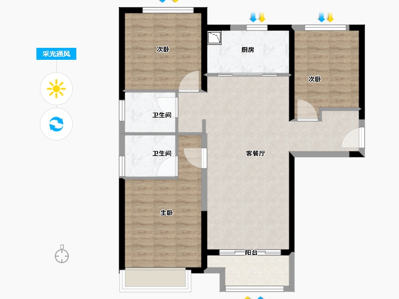 河南省-郑州市-万科世曦-93.60-户型库-采光通风