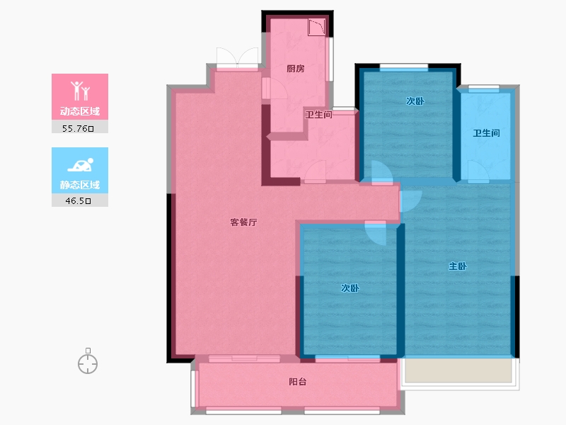 河南省-郑州市-中博城珑誉园-90.39-户型库-动静分区