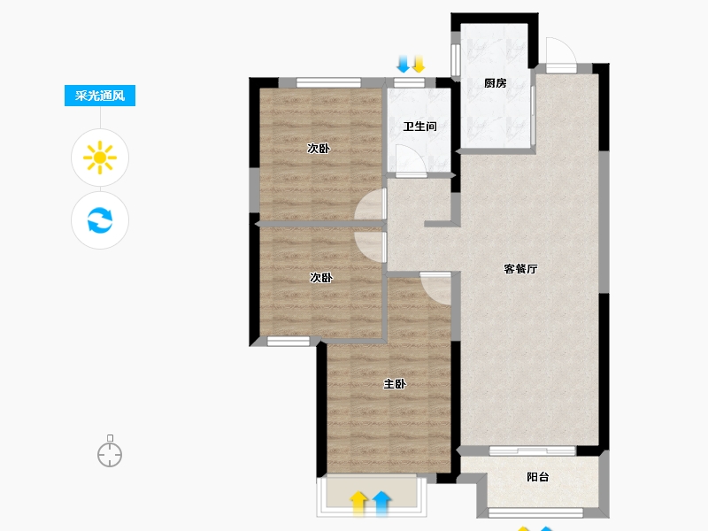 河南省-郑州市-万科世曦-76.81-户型库-采光通风