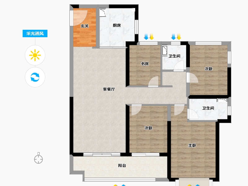 陕西省-渭南市-渭南雅居乐翰林雅郡-105.00-户型库-采光通风