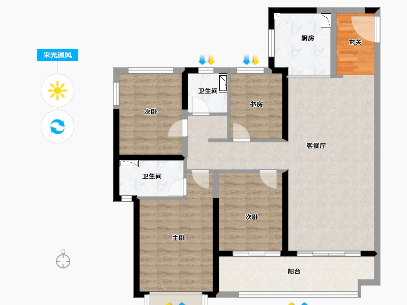 陕西省-渭南市-渭南雅居乐翰林雅郡-105.00-户型库-采光通风